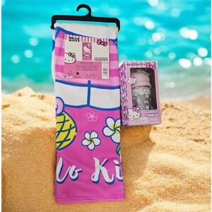 Hello Kitty Beach Towel & Tumbler Set Pink White Cute Sanrio Gift